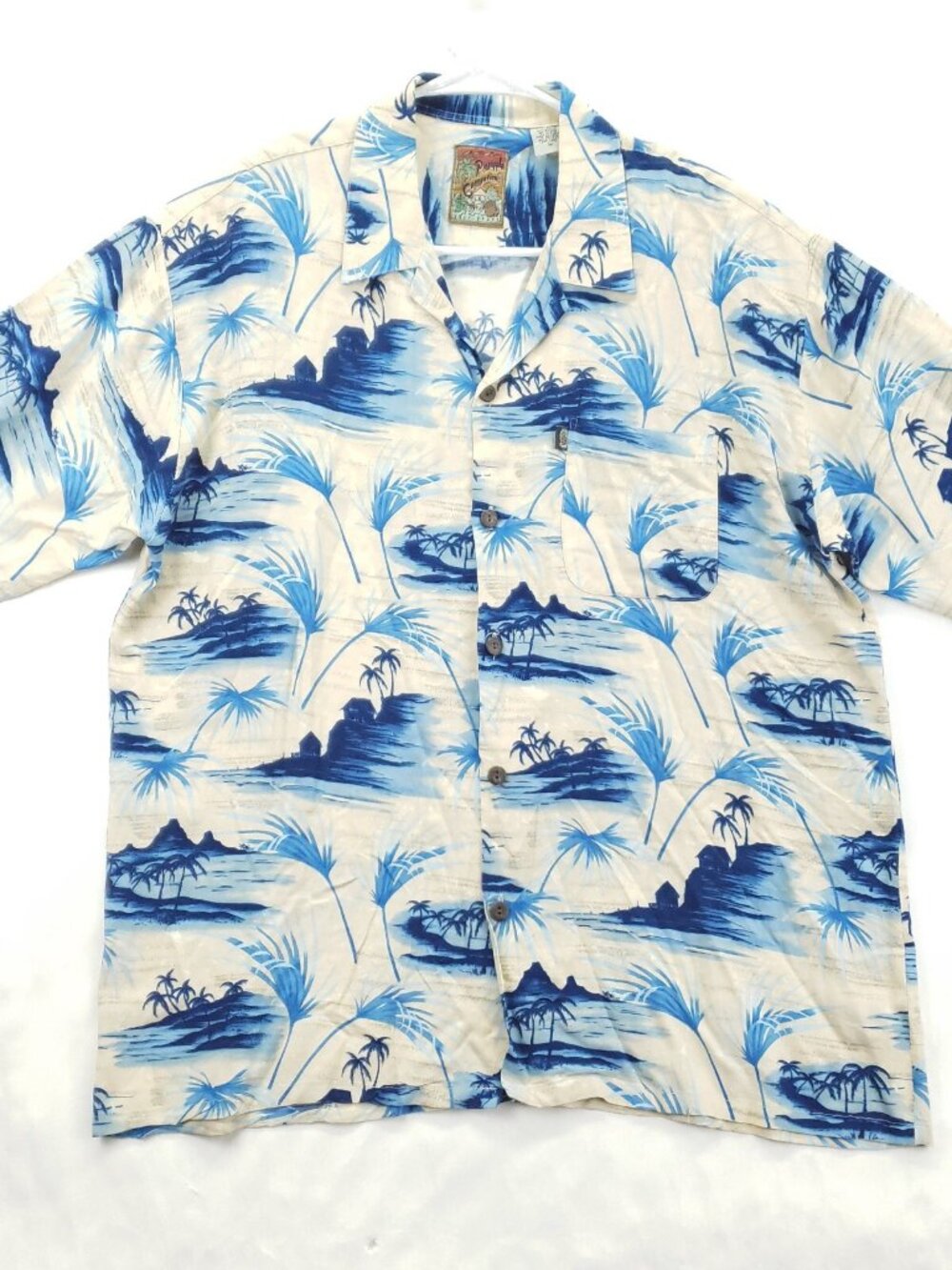 Pineapple Connection Shirt Mens Medium Blue White Hawaiian Camp Button-Up